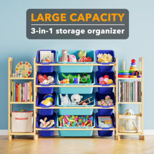 SpaceAid Toy Storage Organizer with 6 Shelves and 12 Bins, Toy Organizers Storage Bookshelf, Kids Bin Shelf Toys Box Bookcase for Bedroom Playroom Organization Room Decor, White