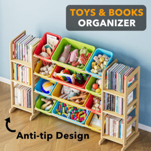 SpaceAid Toy Storage Organizer with 6 Shelves and 12 Bins, Toy Organizers Storage Bookshelf, Kids Bin Shelf Toys Box Bookcase for Bedroom Playroom Organization Room Decor, White