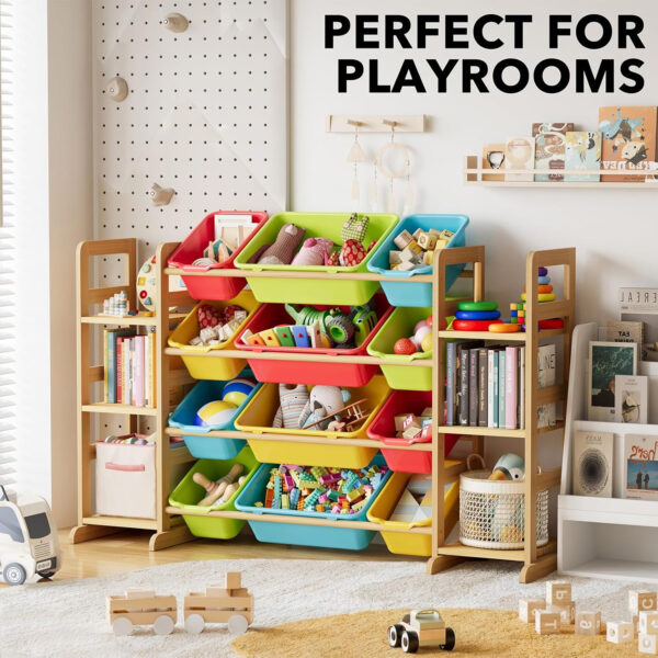 SpaceAid Toy Storage Organizer with 6 Shelves and 12 Bins, Toy Organizers Storage Bookshelf, Kids Bin Shelf Toys Box Bookcase for Bedroom Playroom Organization Room Decor, White