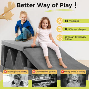 68881f676ec459ce0c4bac69d9bea5c63fcc1d39e6c7cd98245a6.jpg Modular Kids Play Couch 18pcs Toddler Floor Sofa, Sectional Couch for Children, Fortplay Bedroom and Playroom Furniture for Playing, Creativing, Convertible Foam and Floor Cushion for Boys and Girls