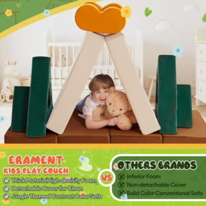 18PCS Modular Kids Play Couch - Junlge Theme Toddler Couch Building Fort, Convertible Sofa Multifunctional Kids Sofa, Toddler Baby Playroom/Bedroom Furniture for Playing, Sleeping