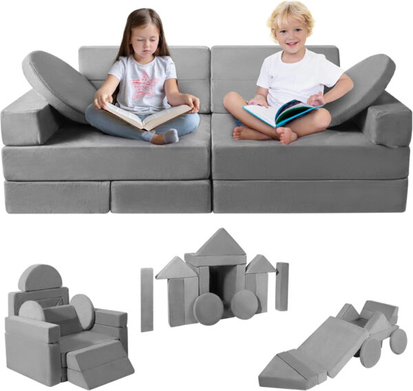 6888215a571f60e6e55c705df19c462022f7840793e1a7ac61264.jpg Modular Kids Play Couch 15PCS, Convertible Toddler Floor Sofa Set, Foam Play Sofa for Boys & Girls, Versatile Kids Furniture for Playroom, Climbing, Reading, Relaxing
