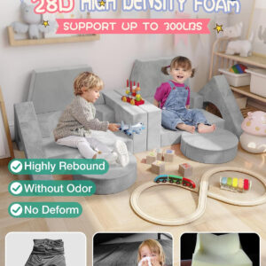 YEFU 15pcs Modular Kids Play Couch, Kids Couch for Toddler & Children, Toddler couches, Kid Couches Fort Building kit for Playroom Furniture, Kid Play Couches, Convertible Sofa for Boys & Girls, Grey