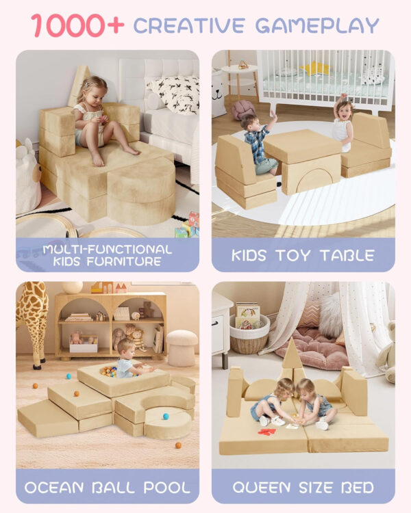 YEFU 15pcs Modular Kids Play Couch, Kids Couch for Toddler & Children, Toddler couches, Kid Couches Fort Building kit for Playroom Furniture, Kid Play Couches, Convertible Sofa for Boys & Girls, Grey