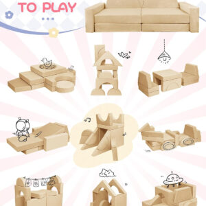 YEFU 15pcs Modular Kids Play Couch, Kids Couch for Toddler & Children, Toddler couches, Kid Couches Fort Building kit for Playroom Furniture, Kid Play Couches, Convertible Sofa for Boys & Girls, Grey