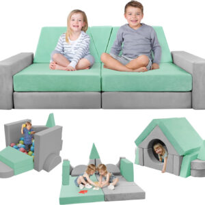 YEFU 15pcs Modular Kids Play Couch, Kids Couch for Toddler & Children, Toddler couches, Kid Couches Fort Building kit for Playroom Furniture, Kid Play Couches, Convertible Sofa for Boys & Girls, Grey