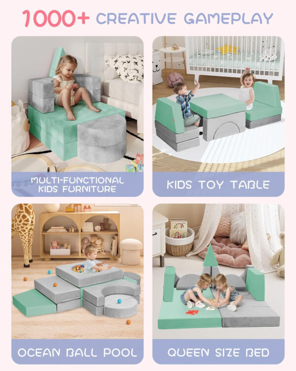 YEFU 15pcs Modular Kids Play Couch, Kids Couch for Toddler & Children, Toddler couches, Kid Couches Fort Building kit for Playroom Furniture, Kid Play Couches, Convertible Sofa for Boys & Girls, Grey