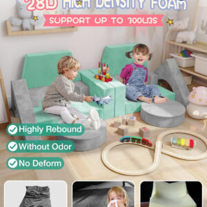YEFU 15pcs Modular Kids Play Couch, Kids Couch for Toddler & Children, Toddler couches, Kid Couches Fort Building kit for Playroom Furniture, Kid Play Couches, Convertible Sofa for Boys & Girls, Grey