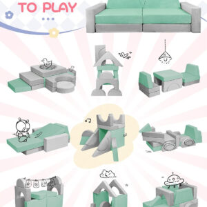 YEFU 15pcs Modular Kids Play Couch, Kids Couch for Toddler & Children, Toddler couches, Kid Couches Fort Building kit for Playroom Furniture, Kid Play Couches, Convertible Sofa for Boys & Girls, Grey