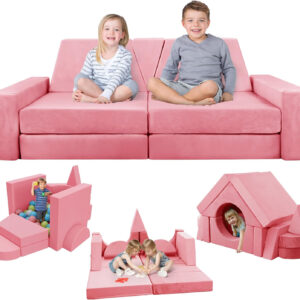 YEFU 15pcs Modular Kids Play Couch, Kids Couch for Toddler & Children, Toddler couches, Kid Couches Fort Building kit for Playroom Furniture, Kid Play Couches, Convertible Sofa for Boys & Girls, Grey