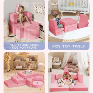 YEFU 15pcs Modular Kids Play Couch, Kids Couch for Toddler & Children, Toddler couches, Kid Couches Fort Building kit for Playroom Furniture, Kid Play Couches, Convertible Sofa for Boys & Girls, Grey