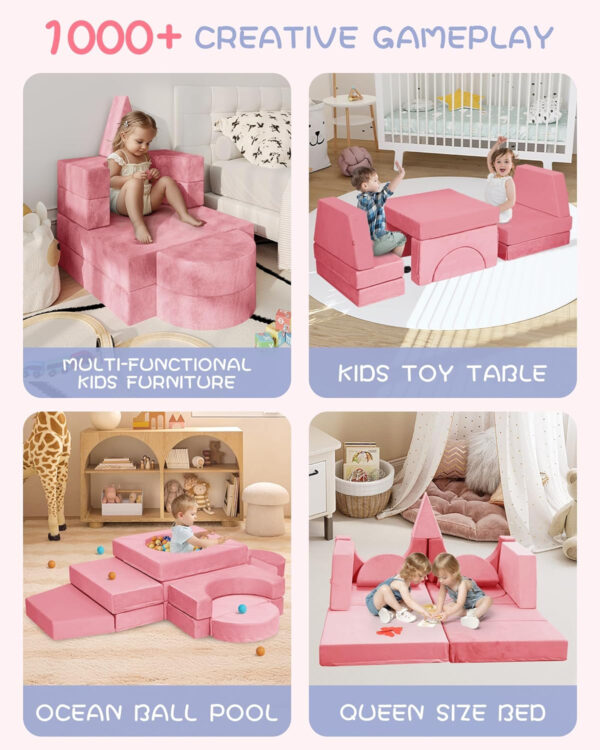 YEFU 15pcs Modular Kids Play Couch, Kids Couch for Toddler & Children, Toddler couches, Kid Couches Fort Building kit for Playroom Furniture, Kid Play Couches, Convertible Sofa for Boys & Girls, Grey