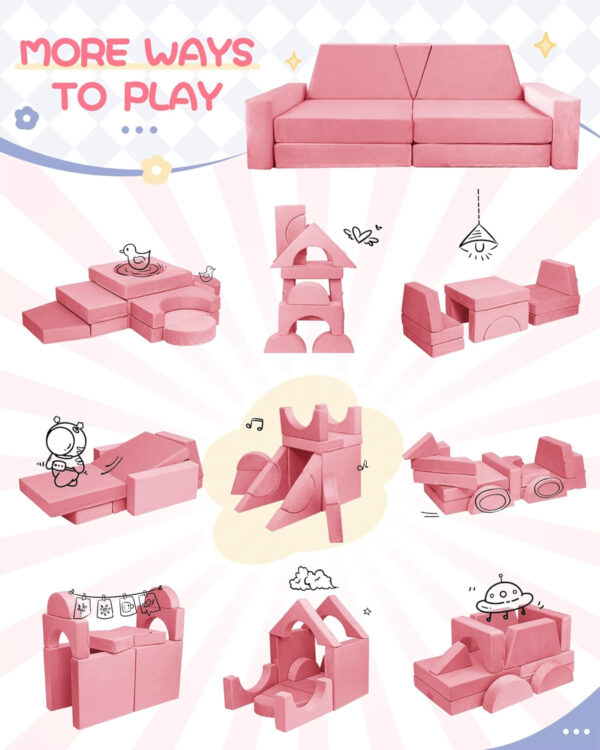 YEFU 15pcs Modular Kids Play Couch, Kids Couch for Toddler & Children, Toddler couches, Kid Couches Fort Building kit for Playroom Furniture, Kid Play Couches, Convertible Sofa for Boys & Girls, Grey