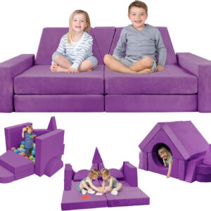 YEFU 15pcs Modular Kids Play Couch, Kids Couch for Toddler & Children, Toddler couches, Kid Couches Fort Building kit for Playroom Furniture, Kid Play Couches, Convertible Sofa for Boys & Girls, Grey