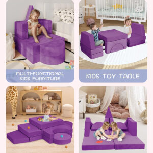 YEFU 15pcs Modular Kids Play Couch, Kids Couch for Toddler & Children, Toddler couches, Kid Couches Fort Building kit for Playroom Furniture, Kid Play Couches, Convertible Sofa for Boys & Girls, Grey