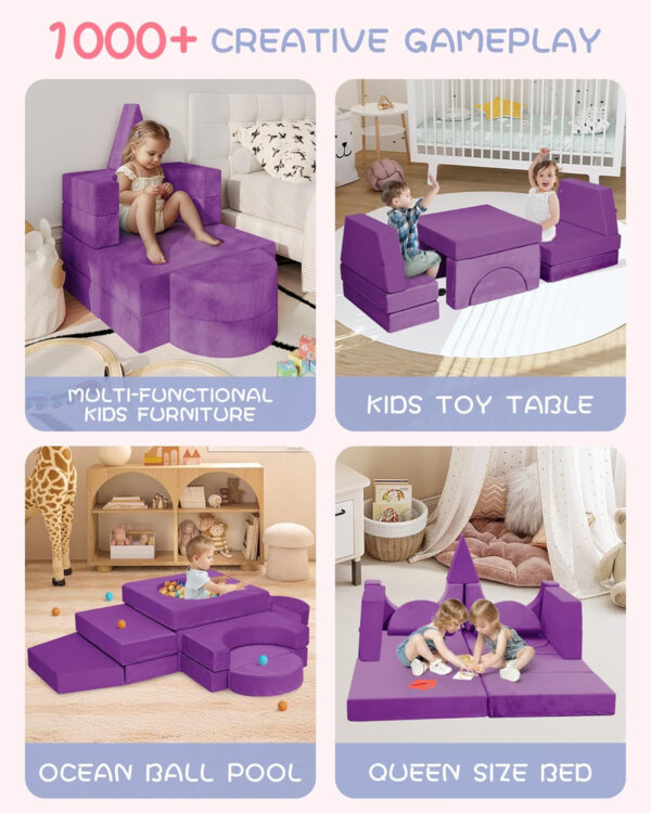 YEFU 15pcs Modular Kids Play Couch, Kids Couch for Toddler & Children, Toddler couches, Kid Couches Fort Building kit for Playroom Furniture, Kid Play Couches, Convertible Sofa for Boys & Girls, Grey