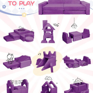YEFU 15pcs Modular Kids Play Couch, Kids Couch for Toddler & Children, Toddler couches, Kid Couches Fort Building kit for Playroom Furniture, Kid Play Couches, Convertible Sofa for Boys & Girls, Grey