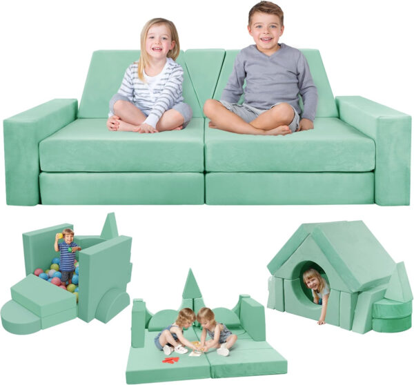 YEFU 15pcs Modular Kids Play Couch, Kids Couch for Toddler & Children, Toddler couches, Kid Couches Fort Building kit for Playroom Furniture, Kid Play Couches, Convertible Sofa for Boys & Girls, Grey