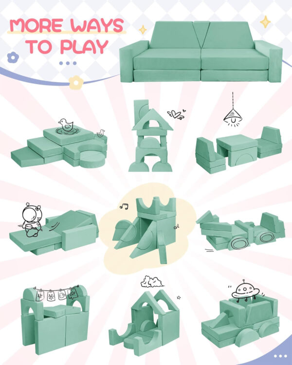 YEFU 15pcs Modular Kids Play Couch, Kids Couch for Toddler & Children, Toddler couches, Kid Couches Fort Building kit for Playroom Furniture, Kid Play Couches, Convertible Sofa for Boys & Girls, Grey