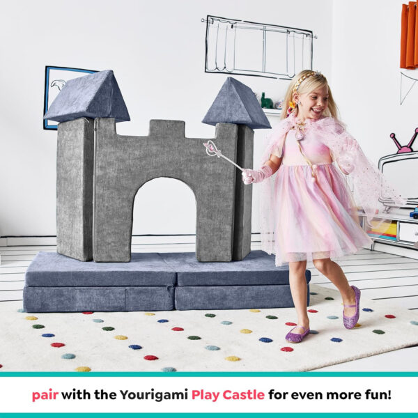 Yourigami Kids and Toddler Play Castle, Playroom Couch Add-On Set, Durable Modular Design, Green Meadows