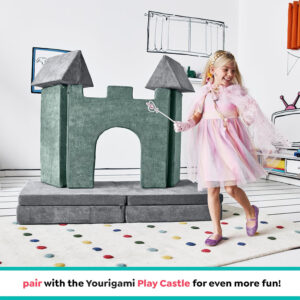 Yourigami Kids and Toddler Play Castle, Playroom Couch Add-On Set, Durable Modular Design, Green Meadows