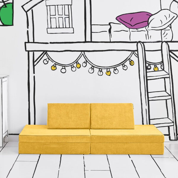Yourigami Kids and Toddler Play Castle, Playroom Couch Add-On Set, Durable Modular Design, Green Meadows