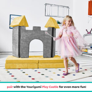 Yourigami Kids and Toddler Play Castle, Playroom Couch Add-On Set, Durable Modular Design, Green Meadows