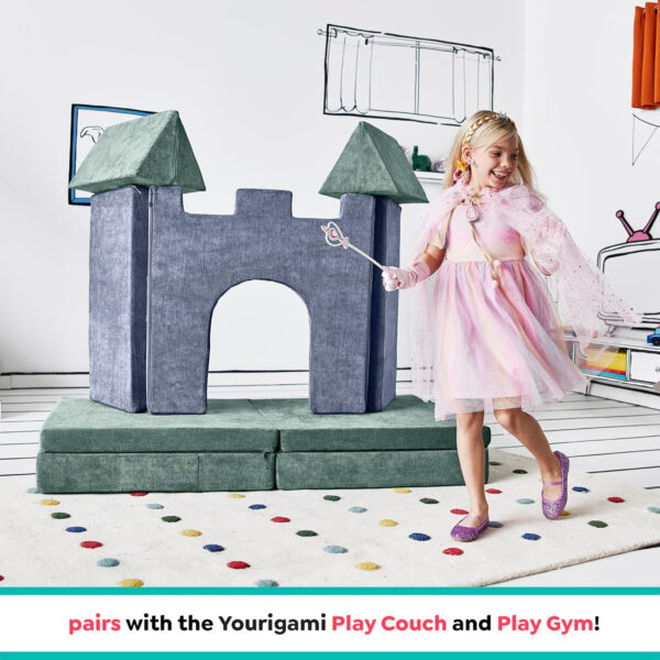 Yourigami Kids and Toddler Play Castle, Playroom Couch Add-On Set, Durable Modular Design, Green Meadows