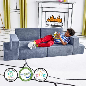 Yourigami Kids and Toddler Play Castle, Playroom Couch Add-On Set, Durable Modular Design, Green Meadows