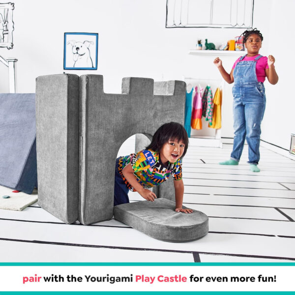 Yourigami Kids and Toddler Play Castle, Playroom Couch Add-On Set, Durable Modular Design, Green Meadows
