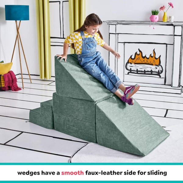 Yourigami Kids and Toddler Play Castle, Playroom Couch Add-On Set, Durable Modular Design, Green Meadows