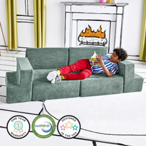 Yourigami Kids and Toddler Play Castle, Playroom Couch Add-On Set, Durable Modular Design, Green Meadows
