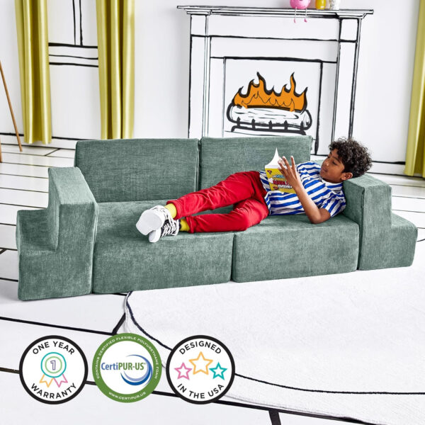 Yourigami Kids and Toddler Play Castle, Playroom Couch Add-On Set, Durable Modular Design, Green Meadows