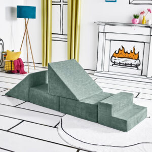 Yourigami Kids and Toddler Play Castle, Playroom Couch Add-On Set, Durable Modular Design, Green Meadows