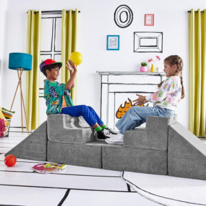 Yourigami Kids and Toddler Play Castle, Playroom Couch Add-On Set, Durable Modular Design, Green Meadows