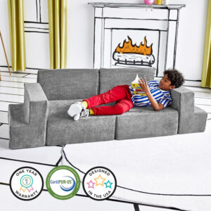 Yourigami Kids and Toddler Play Castle, Playroom Couch Add-On Set, Durable Modular Design, Green Meadows