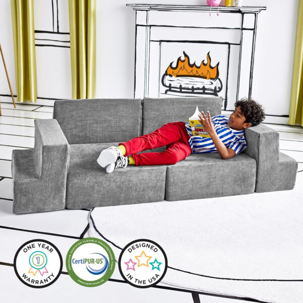 Yourigami Kids and Toddler Play Castle, Playroom Couch Add-On Set, Durable Modular Design, Green Meadows
