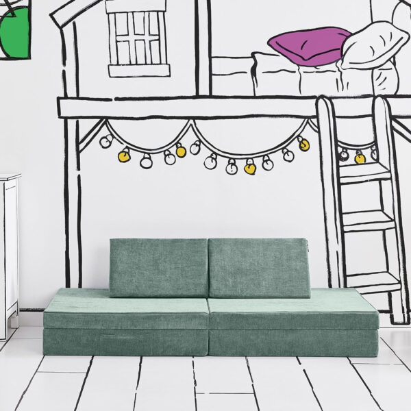 Yourigami Kids and Toddler Play Castle, Playroom Couch Add-On Set, Durable Modular Design, Green Meadows
