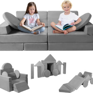 Modular Kids Play Couch 15PCS, Convertible Toddler Floor Sofa Set, Foam Play Sofa for Boys & Girls, Versatile Kids Furniture for Playroom, Climbing, Reading, Relaxing