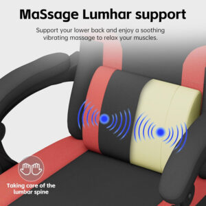 HapGIFT Gaming Chair with Massage Lumbar Support, High Back Ergonomic Computer Chair with Headrest, Height Adjustable Technical Fabric Chair with Footrest, Gamer for Adults, 300LBS (Black-Red)