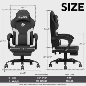 HapGIFT Gaming Chair with Massage Lumbar Support, High Back Ergonomic Computer Chair with Headrest, Height Adjustable Technical Fabric Chair with Footrest, Gamer for Adults, 300LBS (Black-Red)