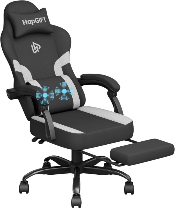 HapGIFT Gaming Chair with Massage Lumbar Support, High Back Ergonomic Computer Chair with Headrest, Height Adjustable Technical Fabric Chair with Footrest, Gamer for Adults, 300LBS (Black-Red)