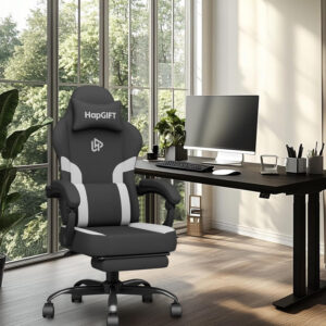 HapGIFT Gaming Chair with Massage Lumbar Support, High Back Ergonomic Computer Chair with Headrest, Height Adjustable Technical Fabric Chair with Footrest, Gamer for Adults, 300LBS (Black-Red)