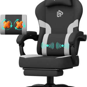HapGIFT Gaming Chair with Massage Lumbar Support, High Back Ergonomic Computer Chair with Headrest, Height Adjustable Technical Fabric Chair with Footrest, Gamer for Adults, 300LBS (Black-Red)