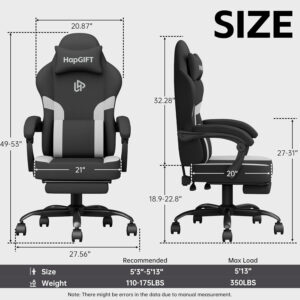 HapGIFT Gaming Chair with Massage Lumbar Support, High Back Ergonomic Computer Chair with Headrest, Height Adjustable Technical Fabric Chair with Footrest, Gamer for Adults, 300LBS (Black-Red)