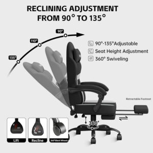 HapGIFT Gaming Chair with Massage Lumbar Support, High Back Ergonomic Computer Chair with Headrest, Height Adjustable Technical Fabric Chair with Footrest, Gamer for Adults, 300LBS (Black-Red)