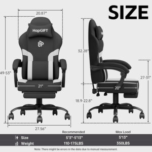 HapGIFT Gaming Chair with Massage Lumbar Support, High Back Ergonomic Computer Chair with Headrest, Height Adjustable Technical Fabric Chair with Footrest, Gamer for Adults, 300LBS (Black-Red)