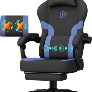 HapGIFT Gaming Chair with Massage Lumbar Support, High Back Ergonomic Computer Chair with Headrest, Height Adjustable Technical Fabric Chair with Footrest, Gamer for Adults, 300LBS (Black-Red)