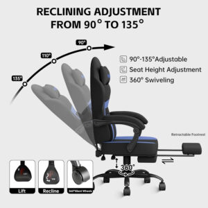 HapGIFT Gaming Chair with Massage Lumbar Support, High Back Ergonomic Computer Chair with Headrest, Height Adjustable Technical Fabric Chair with Footrest, Gamer for Adults, 300LBS (Black-Red)