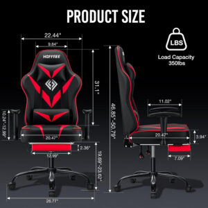 HOFFREE Reclining Gaming Chair for Adults Computer Gamer Chair with Footrest and Massage Lumbar Support Ergonomic Video Game Chair with Adjustable Armrests Red and Black